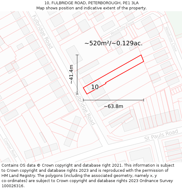 10, FULBRIDGE ROAD, PETERBOROUGH, PE1 3LA: Plot and title map