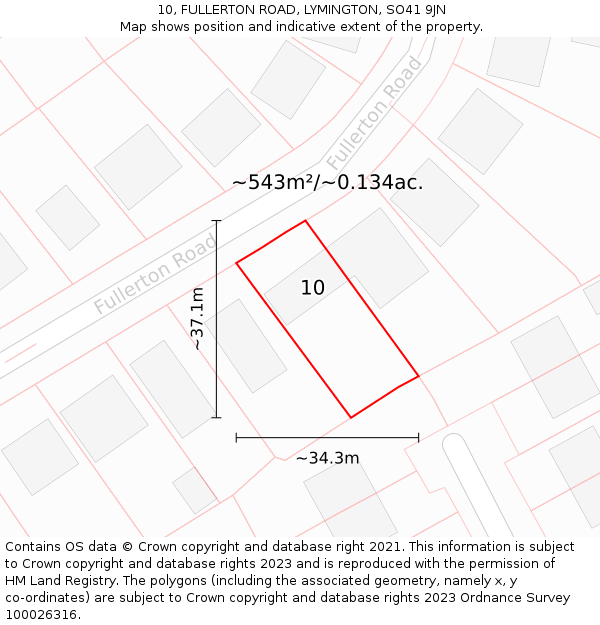 10, FULLERTON ROAD, LYMINGTON, SO41 9JN: Plot and title map