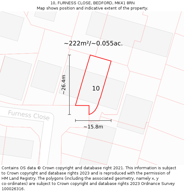 10, FURNESS CLOSE, BEDFORD, MK41 8RN: Plot and title map