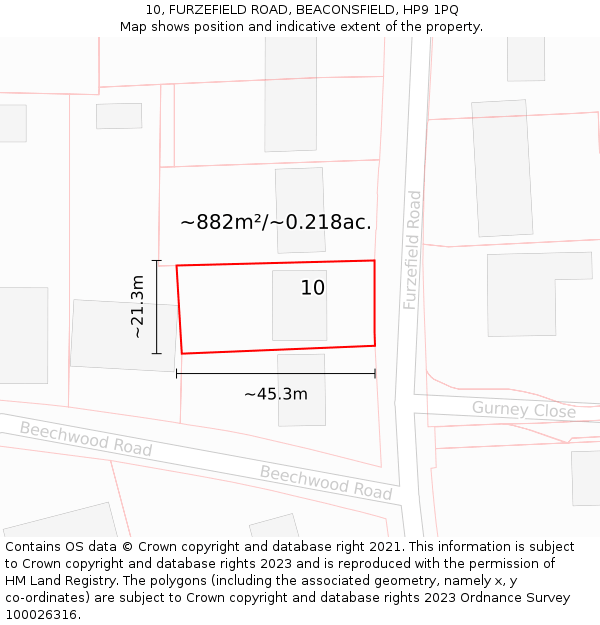 10, FURZEFIELD ROAD, BEACONSFIELD, HP9 1PQ: Plot and title map