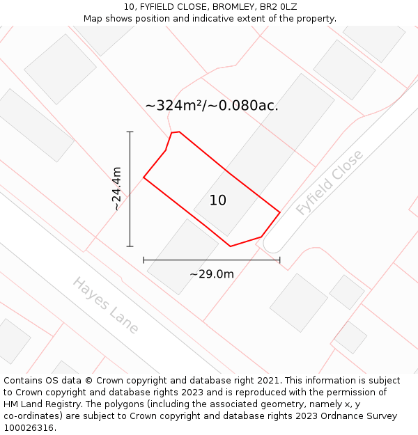 10, FYFIELD CLOSE, BROMLEY, BR2 0LZ: Plot and title map