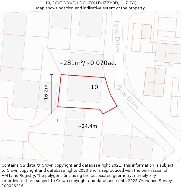 10, FYNE DRIVE, LEIGHTON BUZZARD, LU7 2YQ: Plot and title map