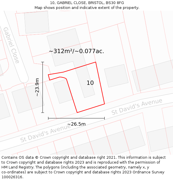 10, GABRIEL CLOSE, BRISTOL, BS30 8FG: Plot and title map