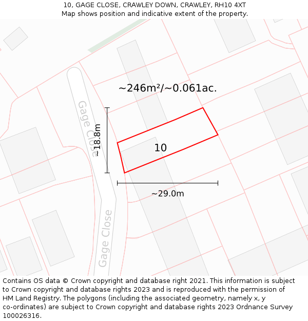 10, GAGE CLOSE, CRAWLEY DOWN, CRAWLEY, RH10 4XT: Plot and title map