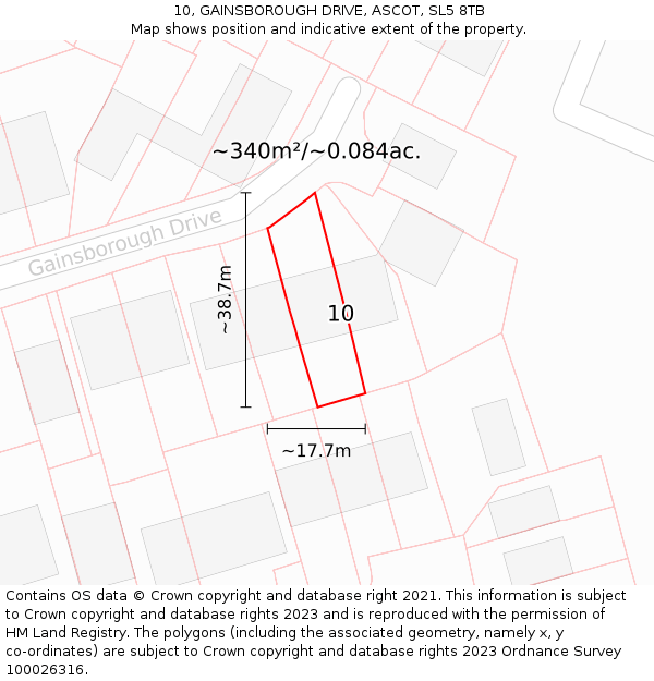 10, GAINSBOROUGH DRIVE, ASCOT, SL5 8TB: Plot and title map