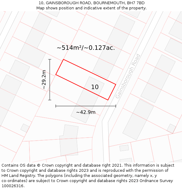 10, GAINSBOROUGH ROAD, BOURNEMOUTH, BH7 7BD: Plot and title map