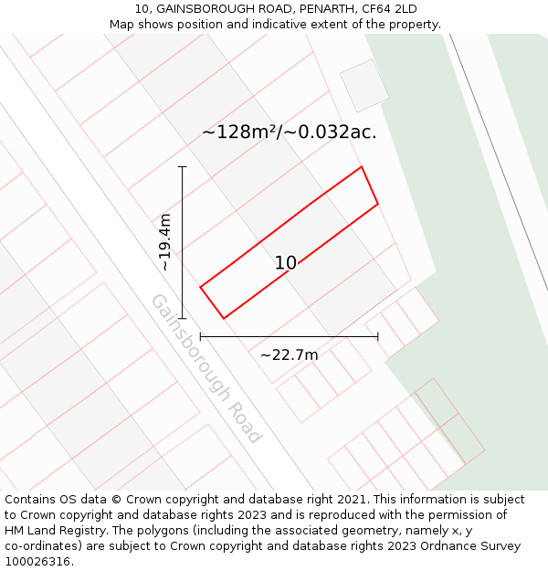 10, GAINSBOROUGH ROAD, PENARTH, CF64 2LD: Plot and title map