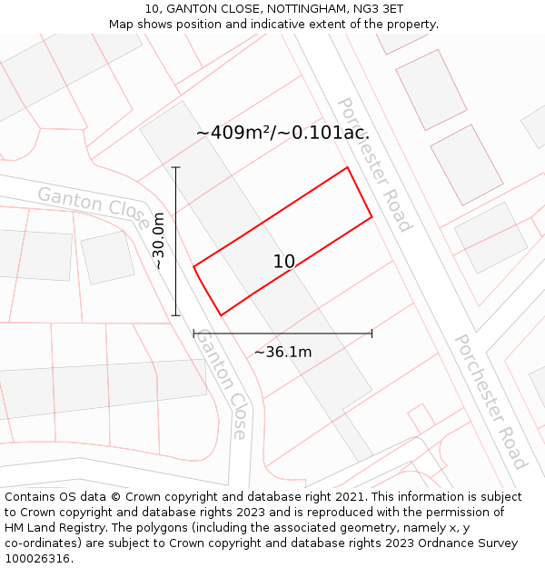 10, GANTON CLOSE, NOTTINGHAM, NG3 3ET: Plot and title map