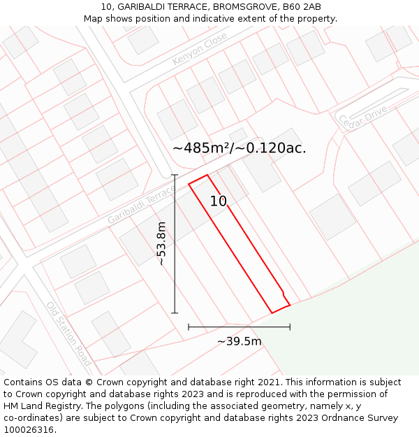 10, GARIBALDI TERRACE, BROMSGROVE, B60 2AB: Plot and title map