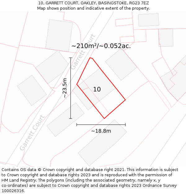 10, GARRETT COURT, OAKLEY, BASINGSTOKE, RG23 7EZ: Plot and title map