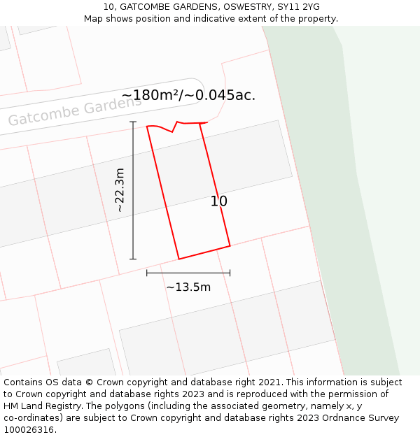 10, GATCOMBE GARDENS, OSWESTRY, SY11 2YG: Plot and title map