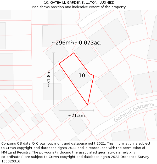 10, GATEHILL GARDENS, LUTON, LU3 4EZ: Plot and title map