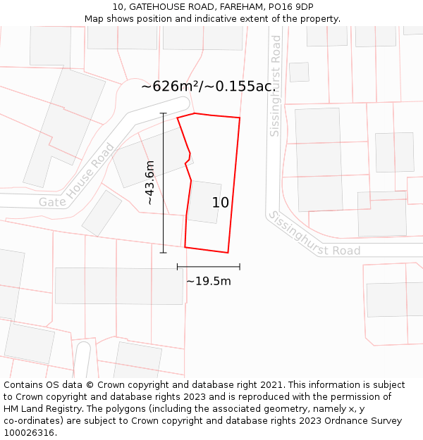10, GATEHOUSE ROAD, FAREHAM, PO16 9DP: Plot and title map