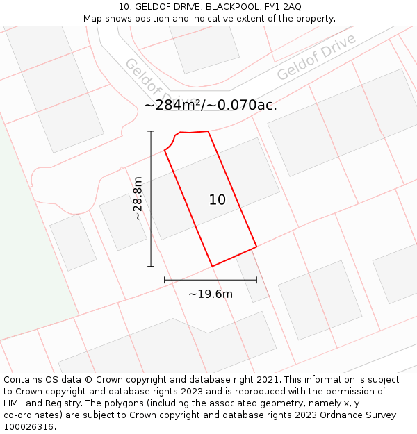 10, GELDOF DRIVE, BLACKPOOL, FY1 2AQ: Plot and title map