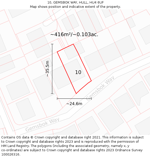 10, GEMSBOK WAY, HULL, HU4 6UF: Plot and title map