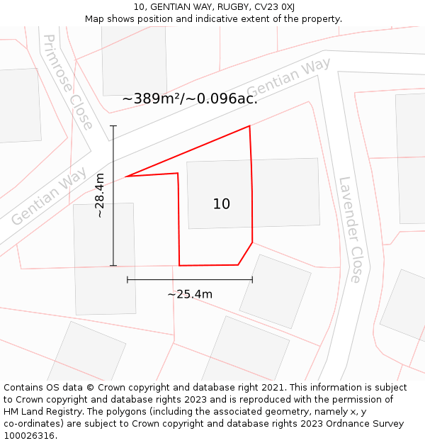 10, GENTIAN WAY, RUGBY, CV23 0XJ: Plot and title map