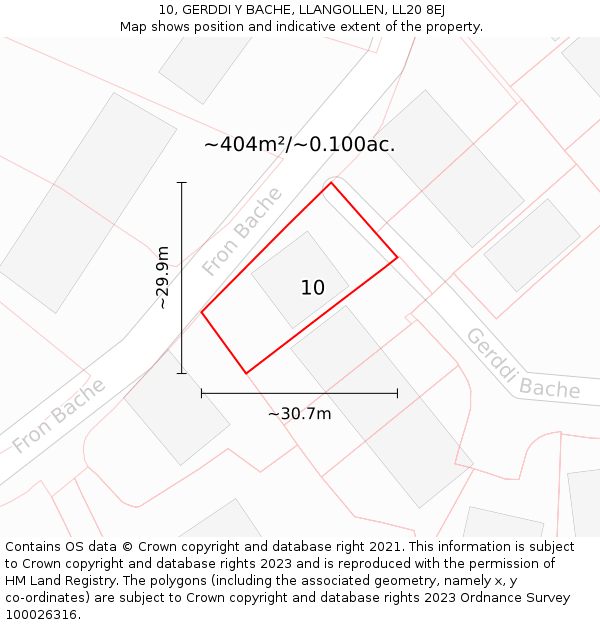 10, GERDDI Y BACHE, LLANGOLLEN, LL20 8EJ: Plot and title map