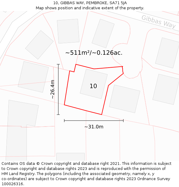 10, GIBBAS WAY, PEMBROKE, SA71 5JA: Plot and title map