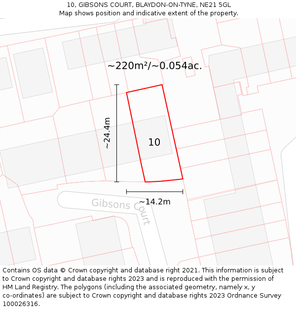 10, GIBSONS COURT, BLAYDON-ON-TYNE, NE21 5GL: Plot and title map