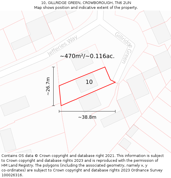 10, GILLRIDGE GREEN, CROWBOROUGH, TN6 2UN: Plot and title map