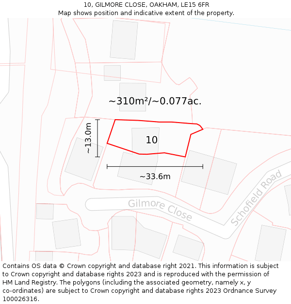 10, GILMORE CLOSE, OAKHAM, LE15 6FR: Plot and title map