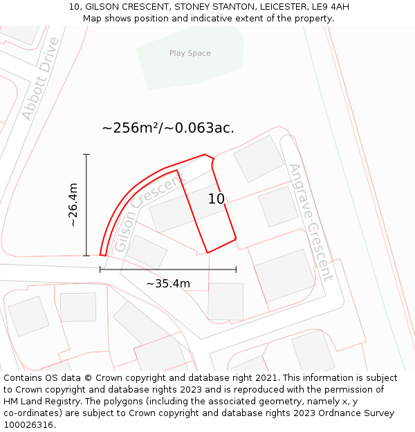 10, GILSON CRESCENT, STONEY STANTON, LEICESTER, LE9 4AH: Plot and title map