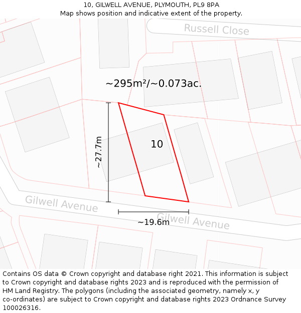 10, GILWELL AVENUE, PLYMOUTH, PL9 8PA: Plot and title map