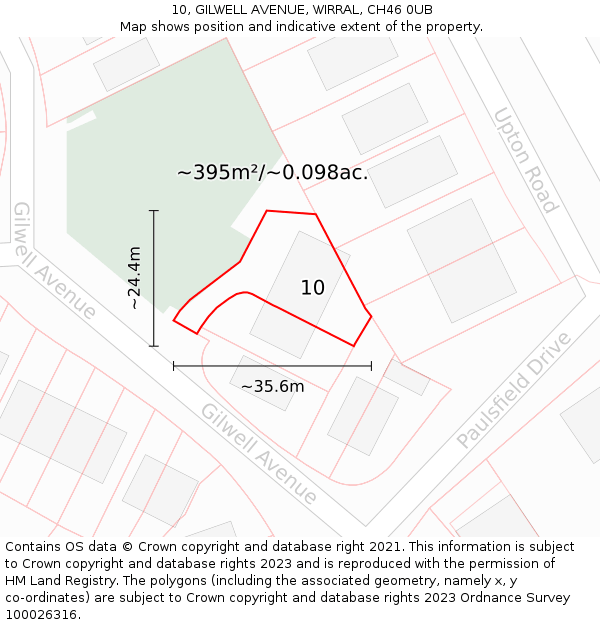 10, GILWELL AVENUE, WIRRAL, CH46 0UB: Plot and title map