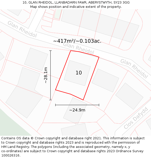 10, GLAN RHEIDOL, LLANBADARN FAWR, ABERYSTWYTH, SY23 3GG: Plot and title map