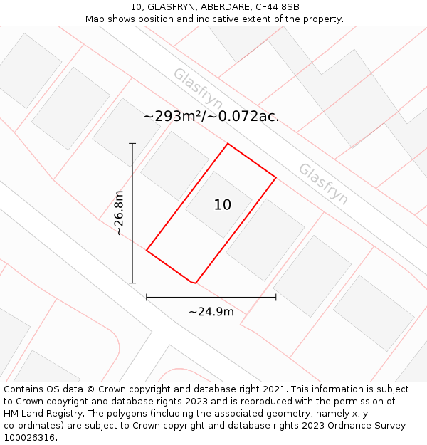 10, GLASFRYN, ABERDARE, CF44 8SB: Plot and title map