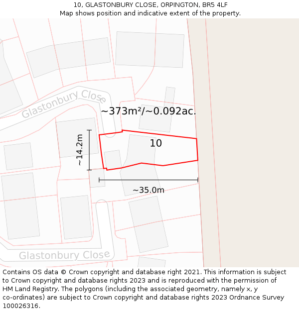 10, GLASTONBURY CLOSE, ORPINGTON, BR5 4LF: Plot and title map
