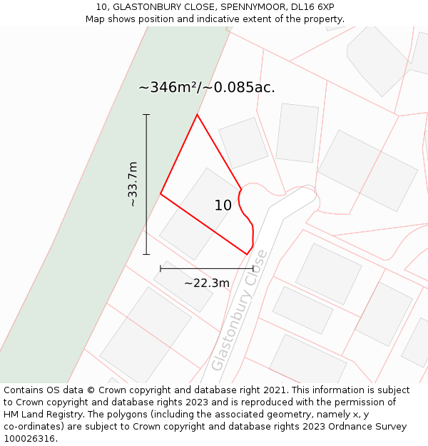 10, GLASTONBURY CLOSE, SPENNYMOOR, DL16 6XP: Plot and title map