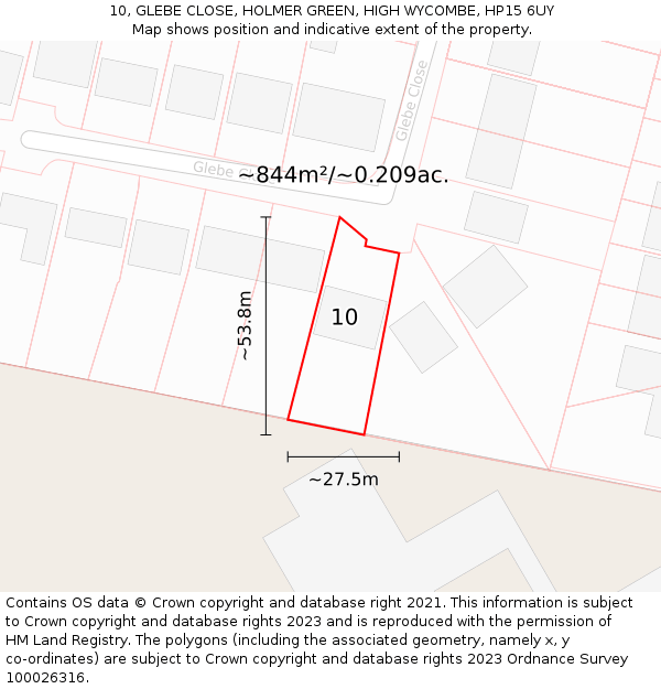 10, GLEBE CLOSE, HOLMER GREEN, HIGH WYCOMBE, HP15 6UY: Plot and title map