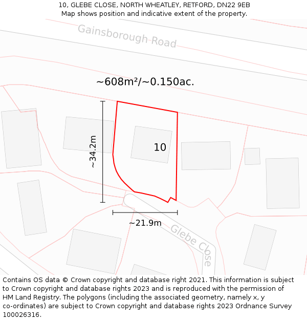 10, GLEBE CLOSE, NORTH WHEATLEY, RETFORD, DN22 9EB: Plot and title map
