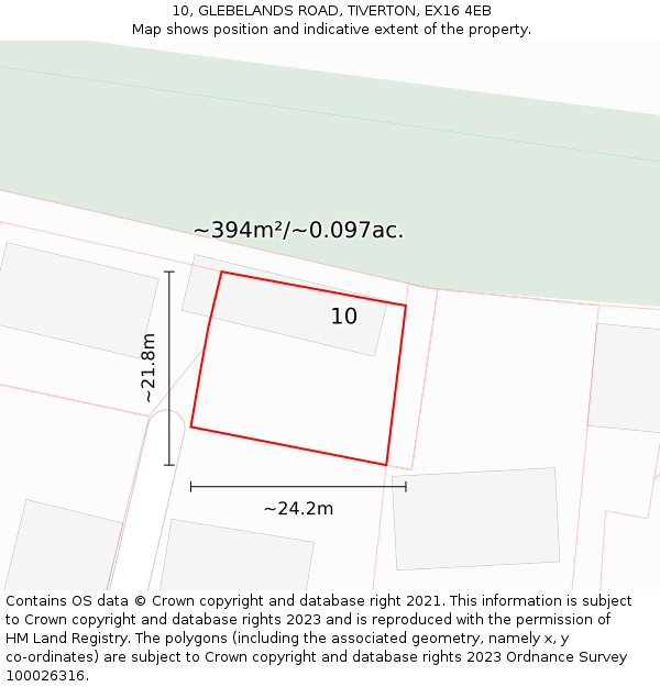 10, GLEBELANDS ROAD, TIVERTON, EX16 4EB: Plot and title map