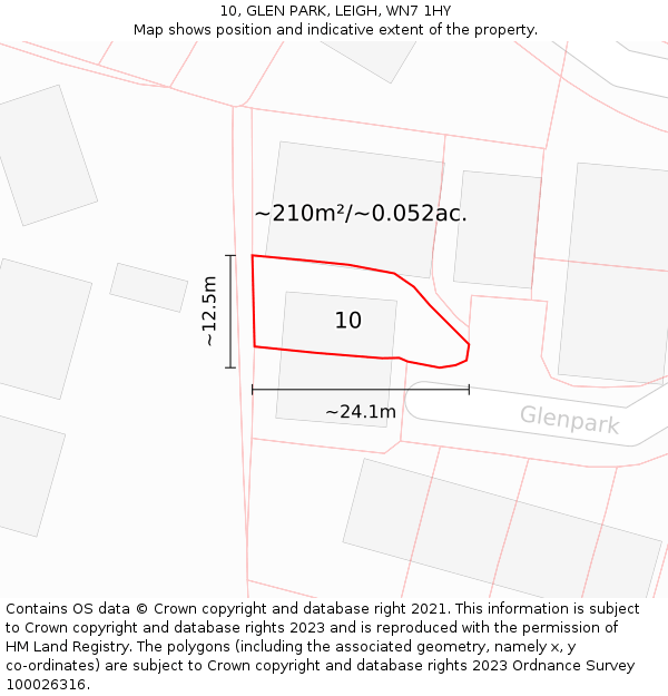 10, GLEN PARK, LEIGH, WN7 1HY: Plot and title map