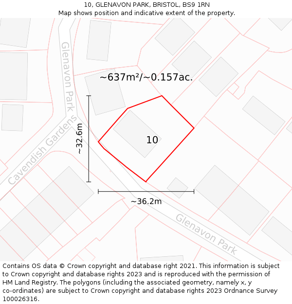10, GLENAVON PARK, BRISTOL, BS9 1RN: Plot and title map