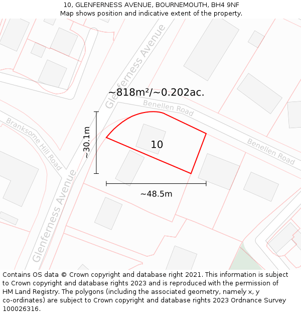 10, GLENFERNESS AVENUE, BOURNEMOUTH, BH4 9NF: Plot and title map