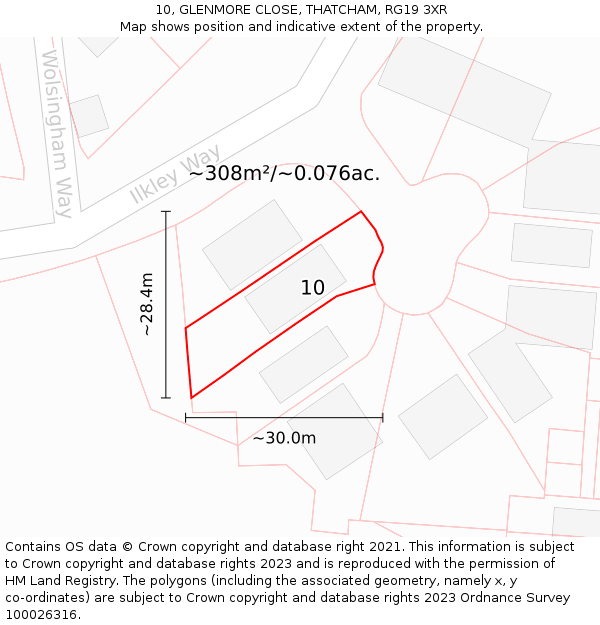 10, GLENMORE CLOSE, THATCHAM, RG19 3XR: Plot and title map