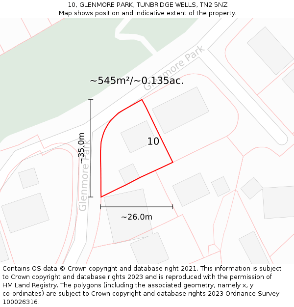 10, GLENMORE PARK, TUNBRIDGE WELLS, TN2 5NZ: Plot and title map