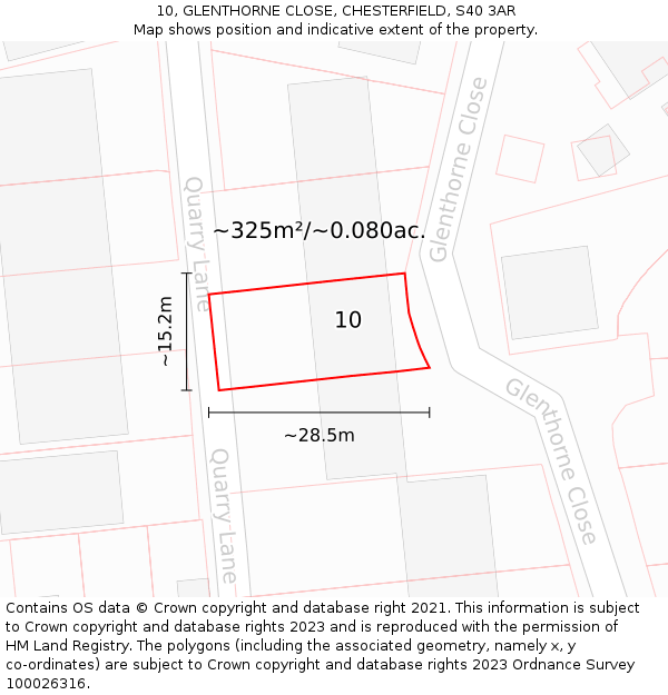 10, GLENTHORNE CLOSE, CHESTERFIELD, S40 3AR: Plot and title map