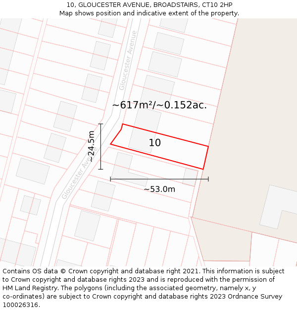 10, GLOUCESTER AVENUE, BROADSTAIRS, CT10 2HP: Plot and title map