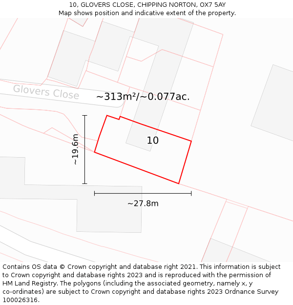 10, GLOVERS CLOSE, CHIPPING NORTON, OX7 5AY: Plot and title map
