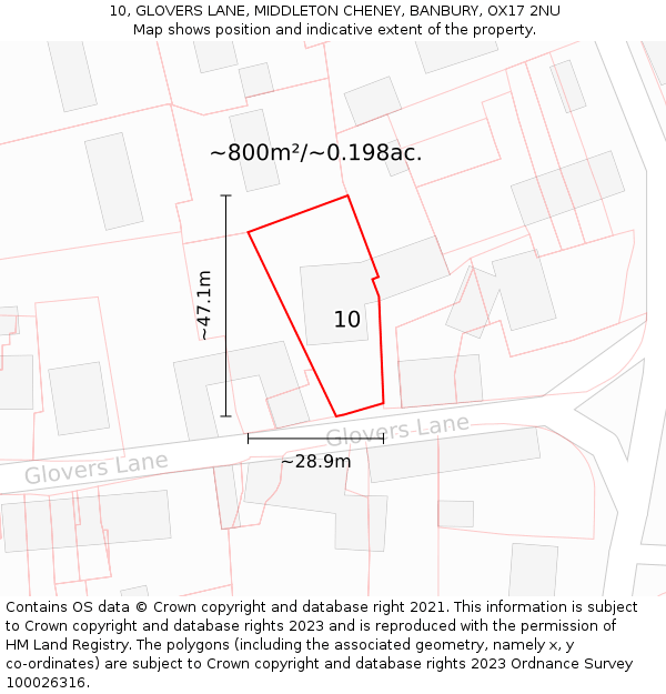 10, GLOVERS LANE, MIDDLETON CHENEY, BANBURY, OX17 2NU: Plot and title map