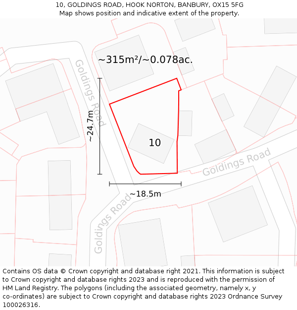 10, GOLDINGS ROAD, HOOK NORTON, BANBURY, OX15 5FG: Plot and title map