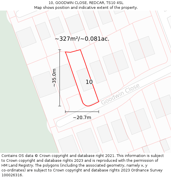 10, GOODWIN CLOSE, REDCAR, TS10 4SL: Plot and title map