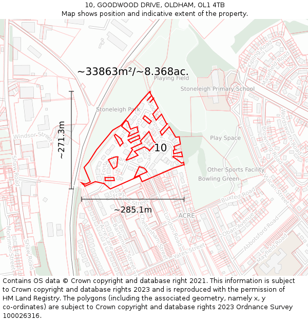 10, GOODWOOD DRIVE, OLDHAM, OL1 4TB: Plot and title map