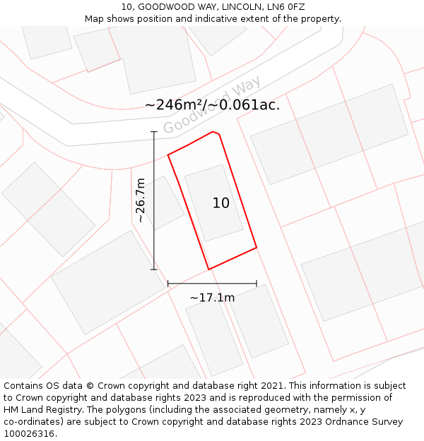 10, GOODWOOD WAY, LINCOLN, LN6 0FZ: Plot and title map