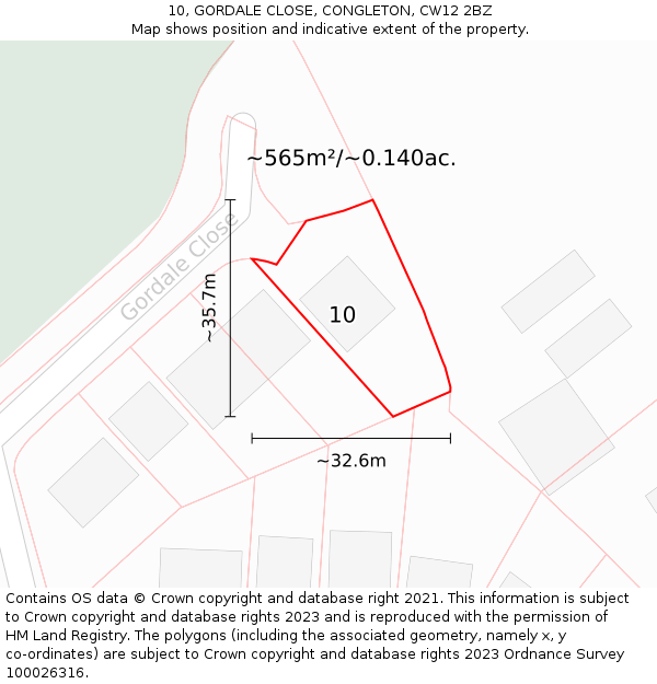 10, GORDALE CLOSE, CONGLETON, CW12 2BZ: Plot and title map