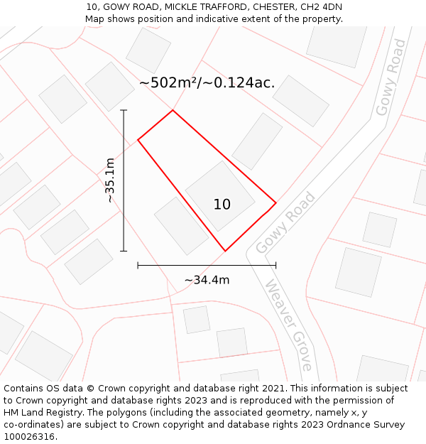10, GOWY ROAD, MICKLE TRAFFORD, CHESTER, CH2 4DN: Plot and title map